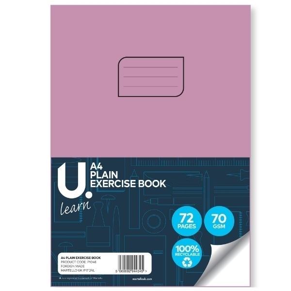 U LEARN A4 PLAIN EXERCISE BOOK 70GSM 36 SHEETS. P1048